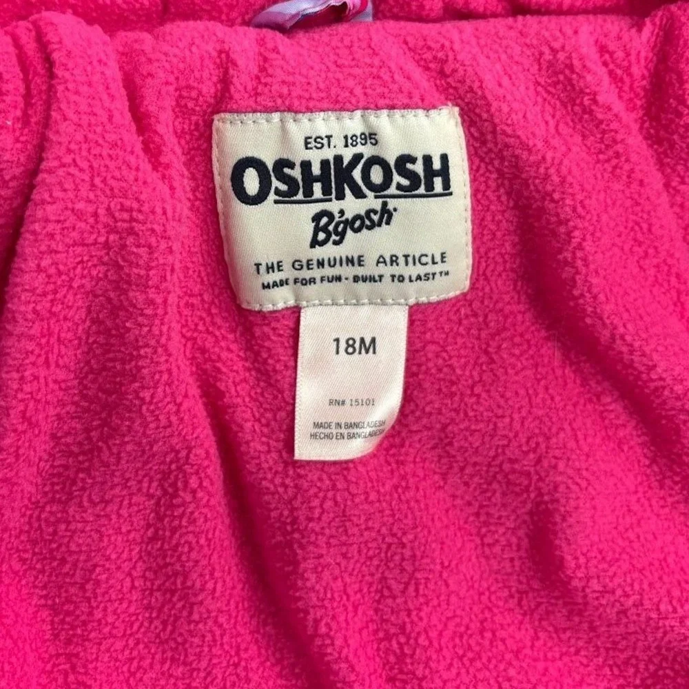 OshKosh B'gosh Girls 18 Mos‎ Puffer Jacket Pink Blue Chevron Zip Hooded